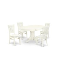 East West Furniture - Avva5-Lwh-W - 5-Piece Modern Dining Set- 4 Mid Century Chair With Wooden Seat And Slatted Chair Back - Butterfly Leaf Oval Dining Table - Linen White Finish