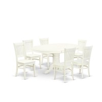 East West Furniture - Avva7-Lwh-W - 7-Piece Kitchen Table Set- 6 Modern Dining Chairs With Wooden Seat And Slatted Chair Back - Butterfly Leaf Kitchen Dining Table - Linen White Finish