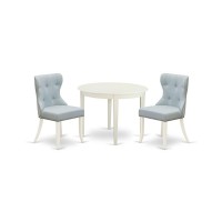 East-West Furniture Bosi3-Whi-15 - A Kitchen Table Set Of 2 Wonderful Kitchen Chairs With Linen Fabric Baby Blue Color And A Lovely Dinner Table With Linen White Color