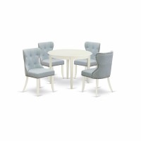 East-West Furniture Bosi5-Whi-15 - A Wooden Dining Table Set Of 4 Wonderful Dining Room Chairs With Linen Fabric Baby Blue Color And A Gorgeous Wooden Dining Table With Linen White Color