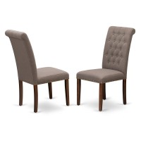 East West Furniture Brp3T18 Bremond Dining Chairs - Dark Coffee Color Linen Fabric, Wooden Mahogany Finish Legs Modern Dining Room Chairs - Set Of 2 - Set Of 2