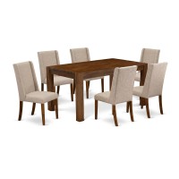 East West Furniture Cnfl7-N8-04 7-Piece Dining Set- 6 Kitchen Parson Chairs With Clay Linen Fabric Seat And Stylish Chair Back - Rectangular Table Top & Wooden 4 Legs - Antique Walnut Finish