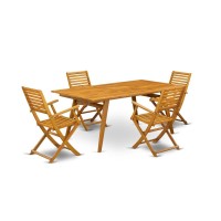East West Furniture Debs5Cana 5-Pc Outdoor Dining Table Set- 4 Patio Arm Chairs Ladder Back And Patio Table And Rectangular Top With Wood 4 Legs - Natural Oil Finish