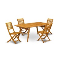 East West Furniture Debs5Cwna 5-Piece Outdoor Coffee Table Set- 4 Patio Chairs Slatted Back And Outdoor Coffee Table And Rectangular Top With Wood 4 Legs - Natural Oil Finish