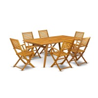 East West Furniture Debs7Cana 7-Pc Outdoor Patio Set- 6 Outdoor Arm Chairs Ladder Back And Outdoor Coffee Table And Rectangle Top With Wood 4 Legs - Natural Oil Finish