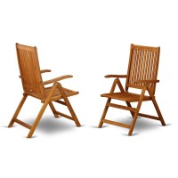 East West Furniture Decn5C5Na 5-Pc Small Patio Table Set- 4 Foldable Arm Chairs Slatted Back And Small Outdoor Table And Rectangular Top With Wood 4 Legs - Natural Oil Finish