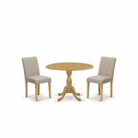 East West Furniture Dmab3-Oak-04 3 Piece Dining Table Set - Oak Small Dining Table And 2 Light Tan Linen Fabric Modern Dining Chairs With High Back - Oak Finish