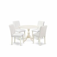 East West Furniture Dmab5-Lwh-64 5 Piece Dinning Room Table Set Contains 1 Drop Leaves Wooden Table And 4 White Pu Leather Upholstered Chair With High Back - Linen White Finish