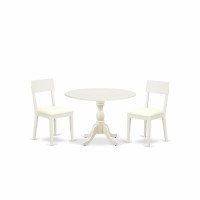 East West Furniture Dmad3-Lwh-C 3 Piece Dinette Set Consists Of 1 Drop Leaves Modern Dining Room Table And 2 Linen White Faux Leather Dining Room Chairs With Ladder Back - Linen White Finish