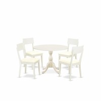 East West Furniture Dmad5-Lwh-C 5 Piece Dining Room Set Consists Of 1 Drop Leaves Dining Table And 4 Linen White Faux Leather Dining Chair With Ladder Back - Linen White Finish