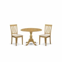East West Furniture Dman3-Oak-C 3 Piece Kitchen Dining Table Set - Oak Kitchen Table And 2 Oak Linen Fabric Dining Room Chairs With Slatted Back- Oak Finish