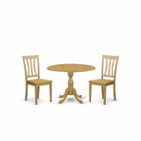 East West Furniture Dman3-Oak-W 3 Pc Dining Room Set Set - Dropleaf Dinner Table And 2 Oak Wooden Chairs For Dining Room With Slatted Back- Oak Finish