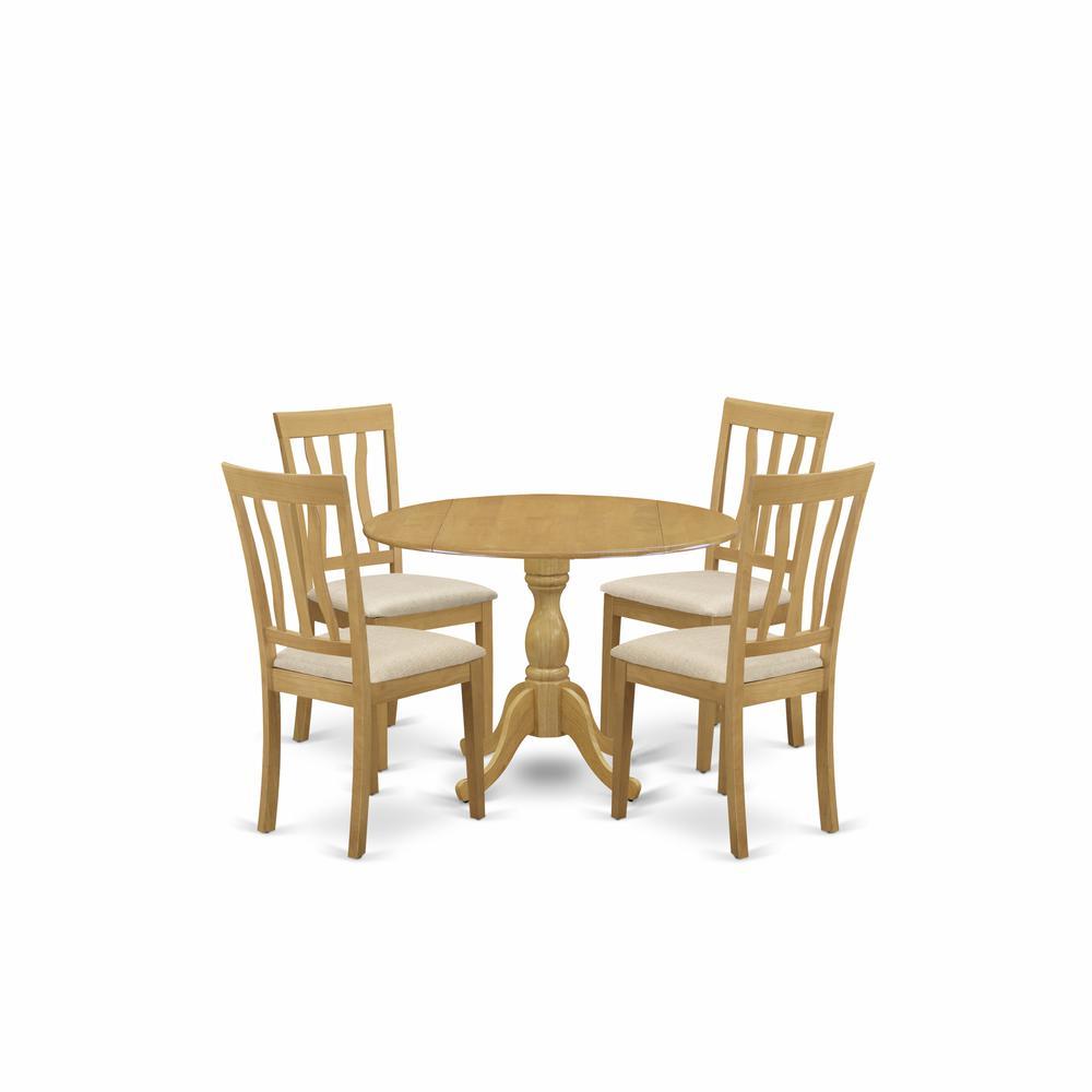 East West Furniture Dman5-Oak-C 5 Piece Dining Table Set - Oak Dining Room Table And 4 Oak Linen Fabric Dining Room Chairs With Slatted Back - Oak Finish