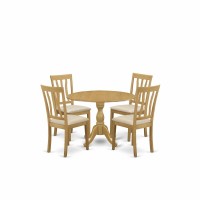 East West Furniture Dman5-Oak-C 5 Piece Dining Table Set - Oak Dining Room Table And 4 Oak Linen Fabric Dining Room Chairs With Slatted Back - Oak Finish