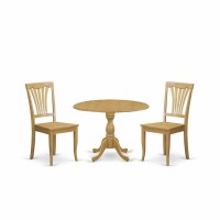 East West Furniture Dmav3-Oak-W 3 Piece Dining Room Table Set - Dropleaf Dining Room Table And 2 Oak Wooden Dining Chairs With Slatted Back - Oak Finish