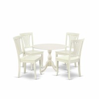 East West Furniture Dmav5-Lwh-W 5 Piece Dining Room Set Contains 1 Drop Leaves Dining Room Table And 4 Linen White Kitchen Chairs With Slatted Back - Linen White Finish