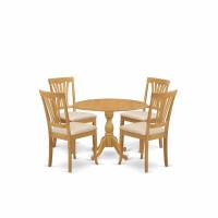 East West Furniture Dmav5-Oak-C 5 Piece Dining Room Set - Oak Dining Room Table And 4 Oak Linen Fabric Kitchen & Dining Room Chairs With Slatted Back- Oak Finish