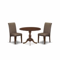 East West Furniture Dmba3-Mah-18 3 Piece Dinette Sets Contains 1 Drop Leaves Dining Table And 2 Brown Linen Fabric Upholstered Dining Room Chairs With High Back - Mahogany Finish