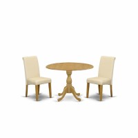 East West Furniture Dmba3-Oak-02 3 Piece Dining Table Set - Oak Modern Dining Table And 2 Light Beige Linen Fabric Dining Room Chairs With High Back - Oak Finish