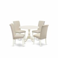 East West Furniture Dmba5-Lwh-01 5 Piece Dining Room Set Consists Of 1 Drop Leaves Dining Table And 4 Cream Linen Fabric Dining Chair With High Back - Linen White Finish