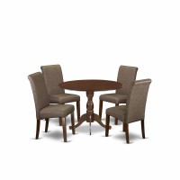 East West Furniture Dmba5-Mah-18 5 Piece Dining Set Contains 1 Drop Leaves Kitchen Table And 4 Brown Linen Fabric Kitchen Chair With High Back - Mahogany Finish