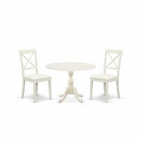 East West Furniture Dmbo3-Lwh-C 3 Piece Dinning Room Table Set Consists Of 1 Drop Leaves Modern Dining Table And 2 Linen White Faux Leather Kitchen Chairs With X-Back - Linen White Finish