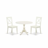 East West Furniture Dmbo3-Lwh-W 3 Piece Dinning Room Table Set Consists Of 1 Drop Leaves Dining Room Table And 2 Linen White Wood Chair With X-Back - Linen White Finish