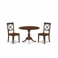East West Furniture Dmbo3-Mah-W 3 Piece Wooden Dining Table Set Contains 1 Drop Leaves Dining Table And 2 Mahogany Wooden Chair With X-Back - Mahogany Finish