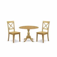 East West Furniture Dmbo3-Oak-W 3 Piece Dining Room Table Set - Dropleaf Oak Dining Room Table And 2 Oak Wooden Dining Chairs With X-Back - Oak Finish