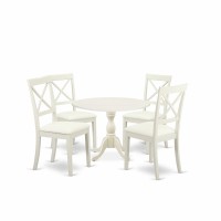 East West Furniture Dmbo5-Lwh-C 5 Piece Dining Room Set Includes 1 Drop Leaves Dining Room Table And 4 Linen White Faux Leather Mid Century Dining Chairs With X-Back - Linen White Finish