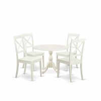 East West Furniture Dmbo5-Lwh-W 5 Piece Wood Dining Table Set Consists Of 1 Drop Leaves Dining Table And 4 Linen White Wooden Kitchen Chairs With X-Back - Linen White Finish