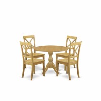 East West Furniture Dmbo5-Oak-W 5 Pc Dining Table Set - Mid Century Modern Dining Room Table And 4 Oak Wooden Dining Room Chairs With X-Back - Oak Finish