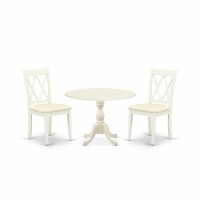 East West Furniture Dmcl3-Lwh-C 3 Piece Dining Room Table Set Includes 1 Drop Leaves Wood Dining Table And 2 Linen White Dinning Room Chairs With Double X-Back - Linen White Finish