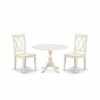 East West Furniture Dmcl3-Lwh-W 3 Piece Dining Set Contains 1 Drop Leaves Dining Room Table And 2 Linen White Dinning Room Chairs With Double X-Back - Linen White Finish