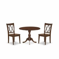 East West Furniture Dmcl3-Mah-W 3 Piece Wood Dining Table Set Contains 1 Drop Leaves Dining Room Table And 2 Mahogany Dining Chairs With Double X-Back - Mahogany Finish