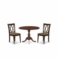 East West Furniture Dmda3-Mah-C 3 Piece Dining Table Set Includes 1 Drop Leaves Dining Room Table And 2 Mahogany Linen Fabric Dining Room Chairs With Slatted Back - Mahogany Finish