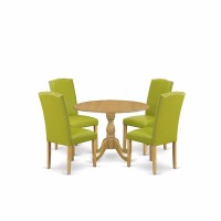 East West Furniture Dmen5-Oak-51 5 Piece Modern Dining Table Set - Oak Breakfast Table And 4 Autumn Green Pu Leather Dining Chairs With High Back - Oak Finish