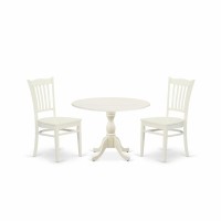 East West Furniture Dmgr3-Lwh-W 3 Piece Dinette Set Contains 1 Drop Leaves Modern Dining Table And 2 Black Wooden Dining Chairs With Slatted Back - Linen White Finish