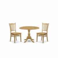 East West Furniture Dmgr3-Oak-W 3 Piece Dining Room Table Set - Oak Dining Room Table And 2 Oak Modern Dining Room Chairs With Slatted Back - Oak Finish