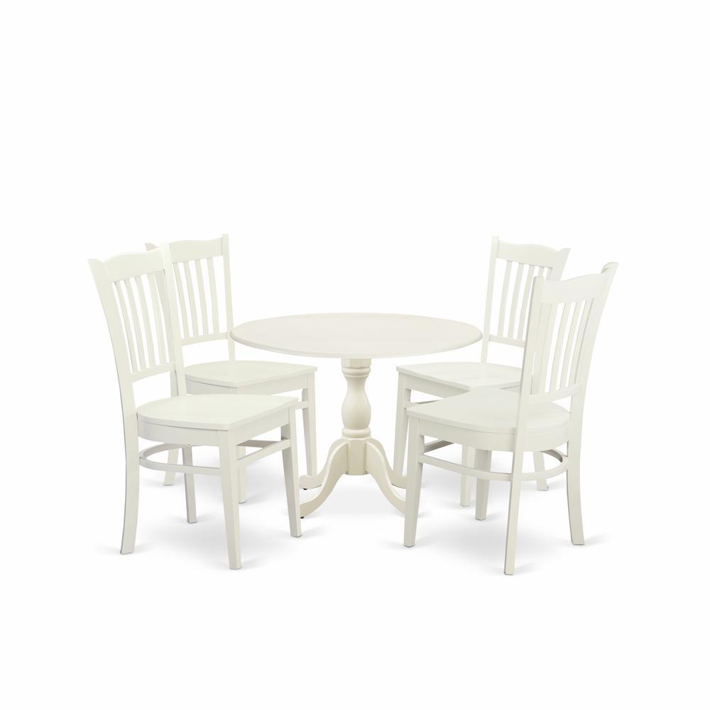 East West Furniture Dmgr5-Lwh-W 5 Piece Dining Table Set Contains 1 Drop Leaves Dining Table And 4 Black Dinning Chairs With Slatted Back - Linen White Finish