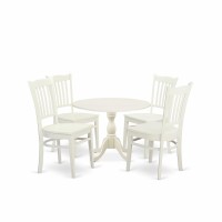 East West Furniture Dmgr5-Lwh-W 5 Piece Dining Table Set Contains 1 Drop Leaves Dining Table And 4 Black Dinning Chairs With Slatted Back - Linen White Finish