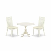 East West Furniture Dmip3-Lwh-C 3 Piece Dining Room Table Set Contains 1 Drop Leaves Dining Room Table And 2 Linen White Dining Room Chairs With Slatted Back - Linen White Finish