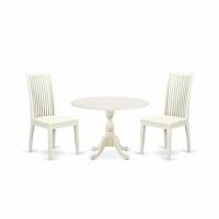 East West Furniture Dmip3-Lwh-W 3 Piece Dinette Set Contains 1 Drop Leaves Dining Room Table And 2 Black Dinning Chairs With Slatted Back - Linen White Finish