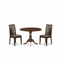 East West Furniture Dmip3-Mah-C 3 Piece Dining Room Table Set - Kitchen Table And 2 Mahogany Linen Fabric Dining Room Chairs With Slatted Back- Mahogany Finish