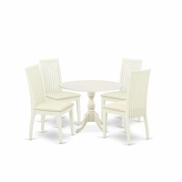 East West Furniture Dmip5-Lwh-C 5 Piece Dining Room Set Contains 1 Drop Leaves Dining Table And 4 Linen White Mid Century Chair With Slatted Back - Linen White Finish