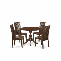 East West Furniture Dmip5-Mah-W 5 Piece Dining Room Table Set - Mahogany Dropleaf Dinner Table And 4 Mahogany Dining Chairs With Slatted Back - Mahogany Finish