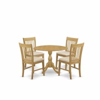 East West Furniture Dmnf5-Oak-C 5 Piece Dining Room Table Set - Oak Modern Dining Table And 4 Oak Linen Fabric Dining Room Chairs With Slatted Back - Oak Finish