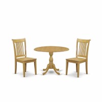 East West Furniture Dmpo3-Oak-W 3 Piece Modern Dining Room Table Set - Oak Dining Room Table And 2 Oak Wooden Dining Chairs With Slatted Back - Oak Finish