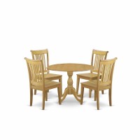East West Furniture Dmpo5-Oak-W 5 Piece Wooden Dining Table Set - Oak Modern Dining Table And 4 Oak Wood Dining Chairs With Slatted Back - Oak Finish