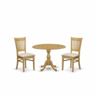 East West Furniture Dmva3-Oak-C 3 Piece Kitchen Dining Table Set - Oak Breakfast Table And 2 Oak Linen Fabric Dining Chairs With Slatted Back - Oak Finish